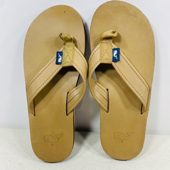 Vineyard Vines Mens Flip Flops Sandals Mustard Leather Size 8 Whale Logo main image 5
